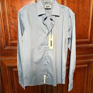 DKNY Sky Blue Dress Shirt button up Size 14 1/2 Slim Fit S NWT